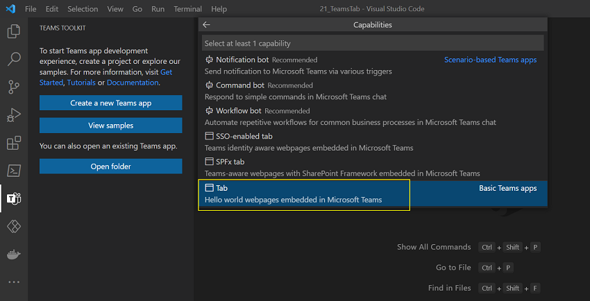Teams Toolkit for Creating Microsoft Teams Tab